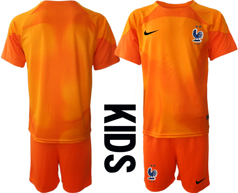 Cheap Youth 2022 World Cup National Team France orange goalkeeper blank Soccer Jersey